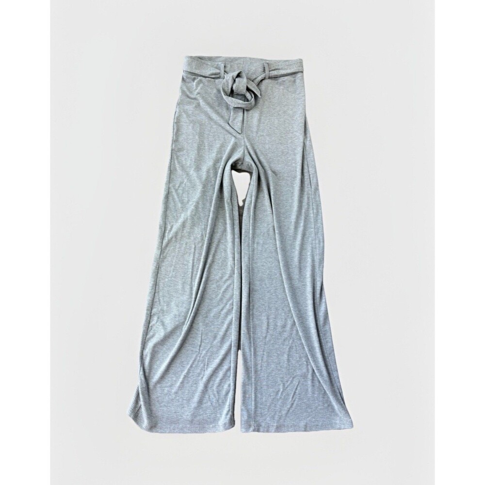 ISCA Gray Ribbed Wide Leg Pants Size L High Rise Belted